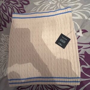 Lulu's Beige Cable Knit Mini Skirt with Blue Trim